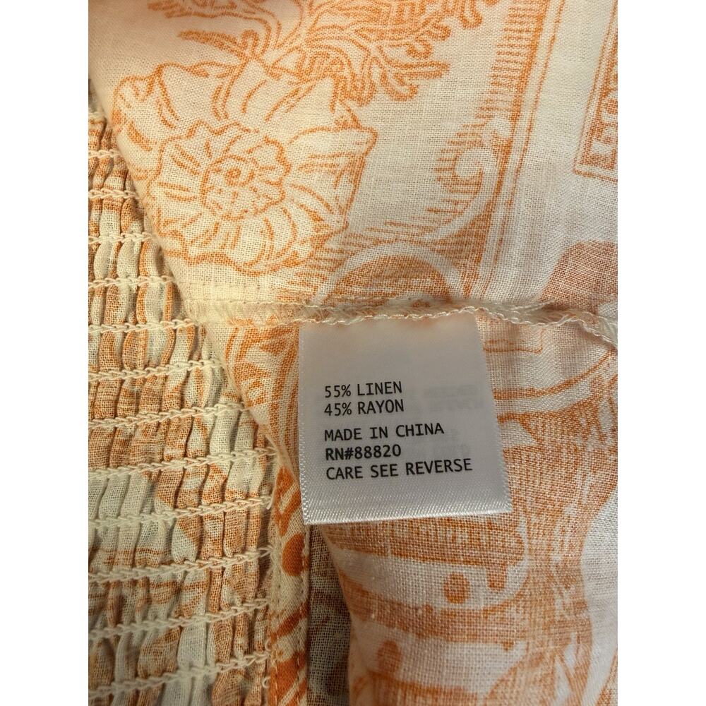 NWT Atelier Nicole Miller Linen Blend Crop Top L Orange Bermuda Stamp Coastal - Picture 4 of 8
